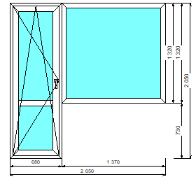 Балконный блок 2050x2050мм c поворотно-откидной дверью